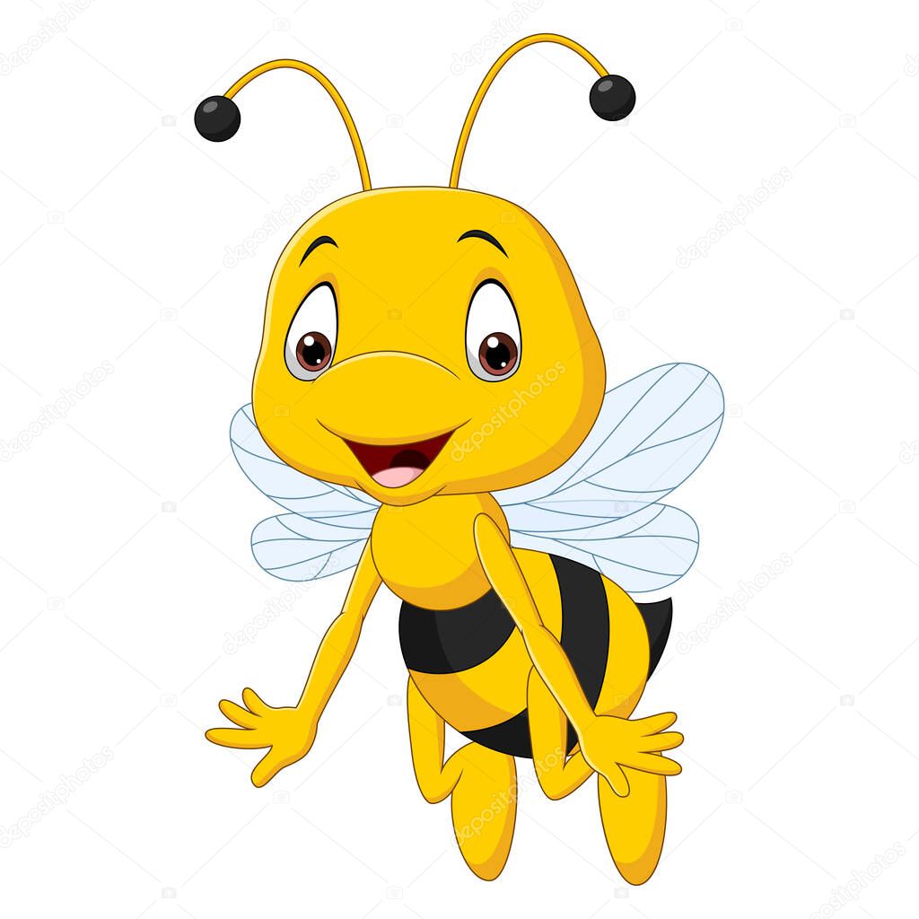 Vector illustration of Cartoon happy bee isolated on white background