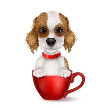 Bardağın içinde oturan çizgi film köpeğinin vektör çizimi