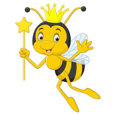 Beyaz arka planda izole edilmiş Karikatür Kraliçesi Arısı 'nın temsilcisi