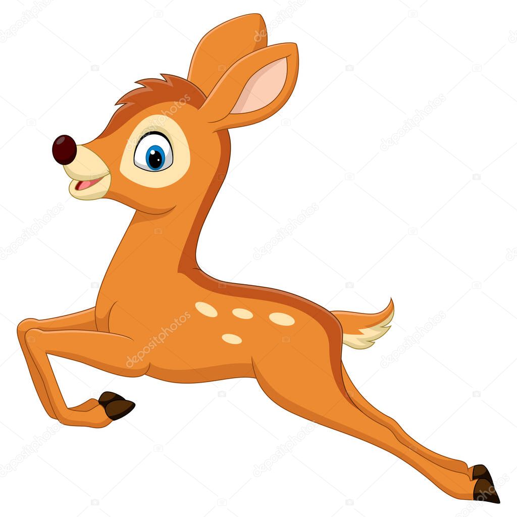 Vector illustration of Cute baby deer cartoon jumping