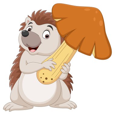 Çizgi filmdeki büyük mantarlı kirpinin vektör çizimi.