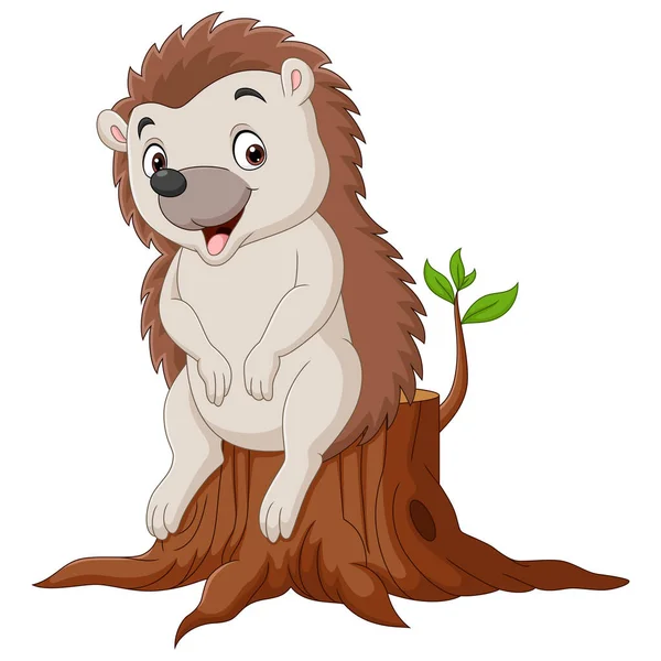 Vektorová Ilustrace Malého Ježka Sedícího Pařezu Stromu — Stockový vektor