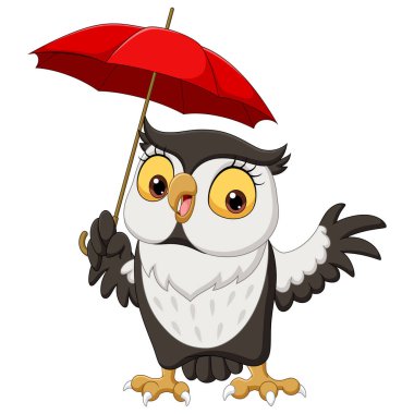 Şemsiyeli şirin çizgi film baykuşunun vektör çizimi