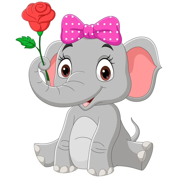 Vector Illustration Cute Baby Elephant Girl Sitting Flower — Stock Vector