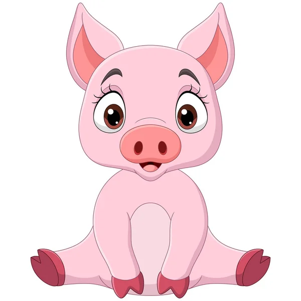 Vektor Illustration Von Cute Baby Pig Cartoon Sitzt — Stockvektor