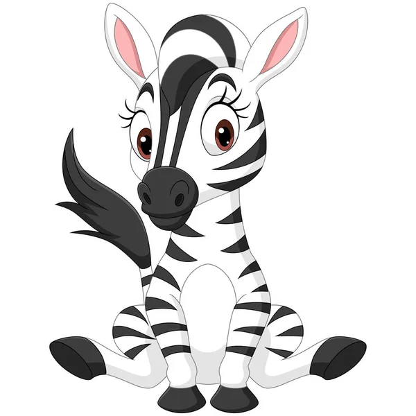 Vector Illustration Cute Baby Zebra Cartoon Sitting — Stock Vector