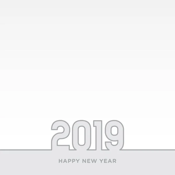 Happy New Year 2019 Card Theme Gray Line White Vector — Stock Vector