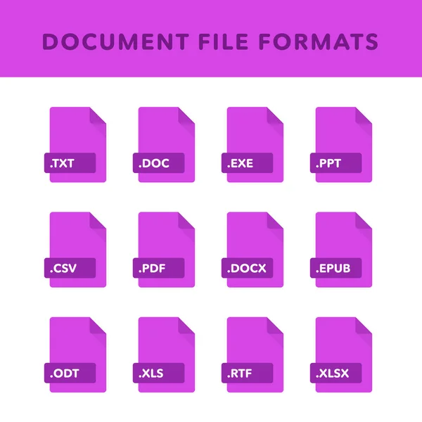 Набір Форматів Файлів Документів Міток Стилі Плоских Піктограм Векторні Ілюстрації — стоковий вектор
