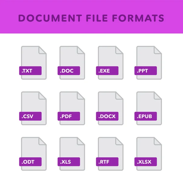 Conjunto Formatos Archivo Documento Etiquetas Estilo Iconos Planos Ilustración Vectorial — Vector de stock