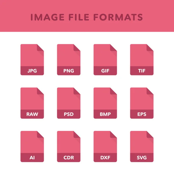 Set Image File Formats Labels Dalam Gaya Ikon Datar Ilustrasi - Stok Vektor