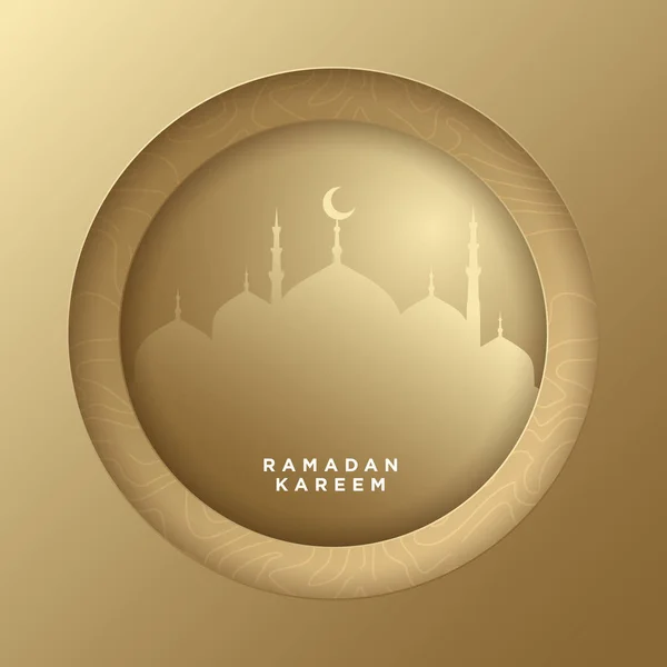 Islamitische cirkel voor ramadan kareem vector groet banner achtergrond met kunst papier gesneden stijl, glanzende maan en moskee landschap. Creatief ontwerp kaart, poster. Traditionele islamitische feestdag — Stockvector