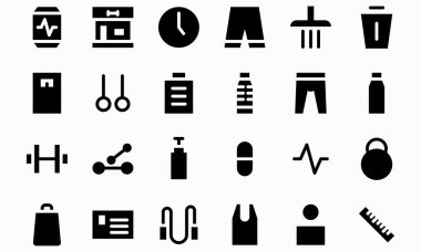 Fitness glyph siyah simge seti vektör illüstrasyon. Kullanılabilir kontur ve renk.