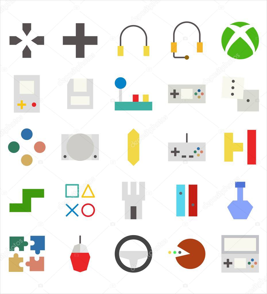 Set of Video Game vector flat icon or illustration. Editable stroke and color.