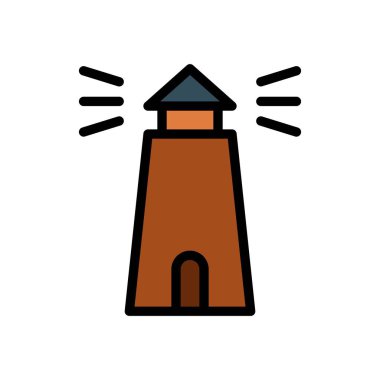 deniz feneri bina Yaz vektör logo simgesi veya illüstrasyon. Kullanılabilir kontur ve renk. Desen ve tasarım grafiği için mükemmel kullanım.