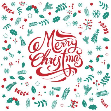 Neşeli Noel el yazısıyla tipografi. Vektör çizim.