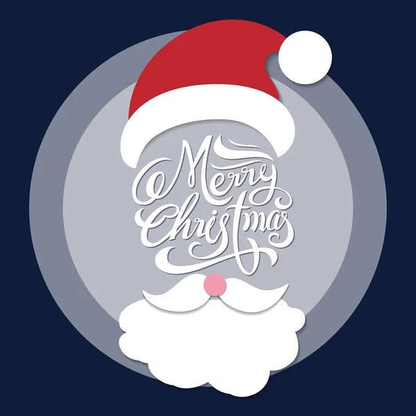 Merry Christmas Odręcznie Typografii Santa Claus Czapka Broda — Wektor stockowy