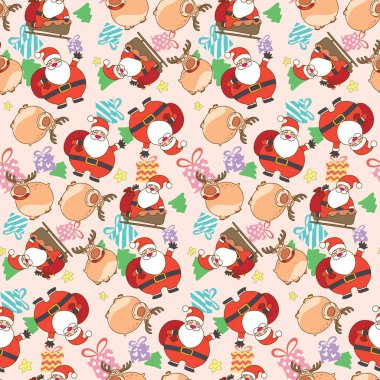 Noel Baba ve Ren geyiği Dikişsiz desen arka plan