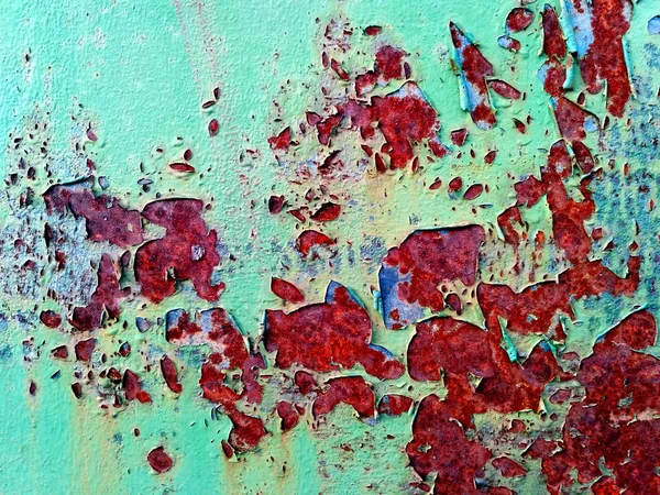 Vieille Surface Métal Peint Vert Avec Des Taches Rouille Rouge — Photo
