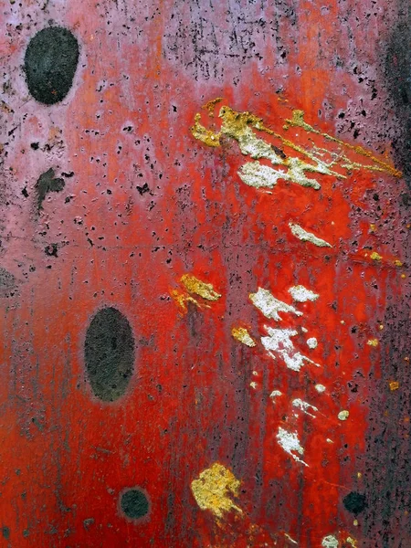 Antiga Superfície Metal Pintada Vermelho Com Manchas Enferrujadas Manchas Concreto — Fotografia de Stock