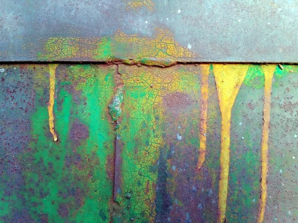 Superfície Uma Antiga Folha Metal Pintada Soldada Conjunto Tinta Verde — Fotografia de Stock