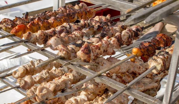 Raw Kebabs Chamas Bbq — Fotografia de Stock