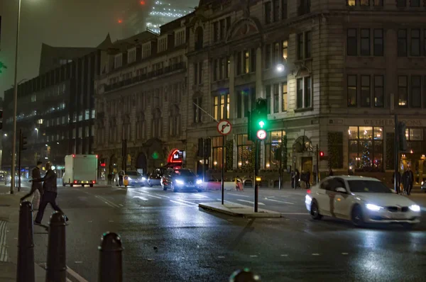 Londen Kantoren Weg Buurt Van Tower Bridge Nacht Met Auto — Stockfoto