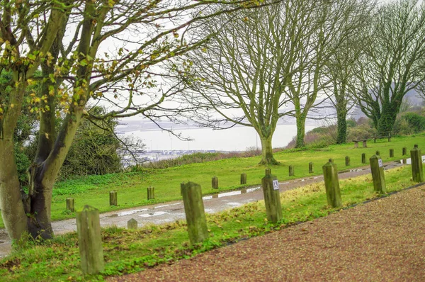 Árboles verdes en el parque en Dover Inglaterra y sendero —  Fotos de Stock