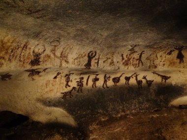 Prehistorik sanat duvar paintng Neolitik mağarada Magura, Bulgaristan