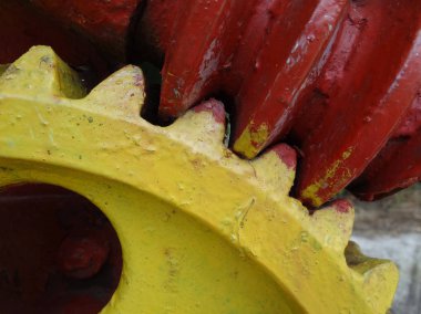 Renkli dişli tekerlekleri yakın mekanik parçaları