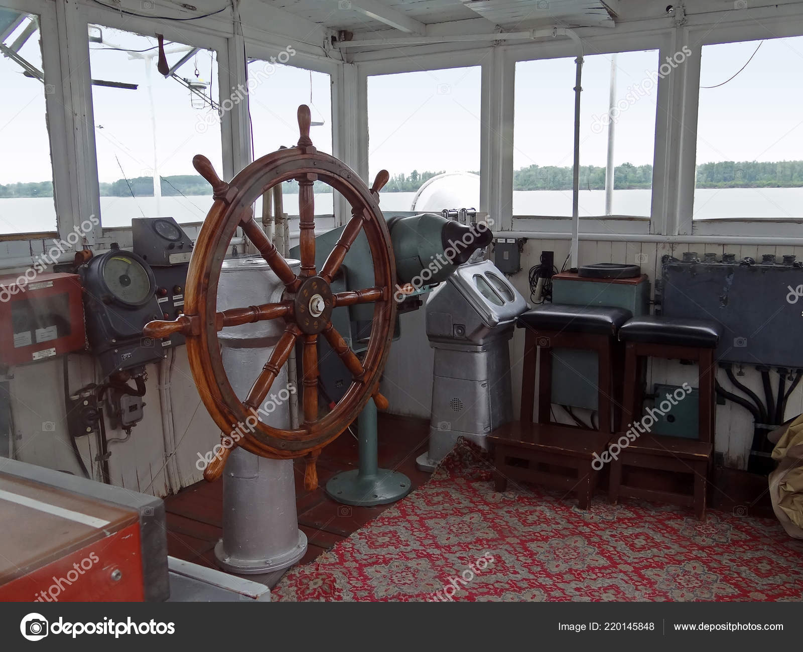 Old Ship Bridge Interior Ship Wheel Rudder Navigation Tool