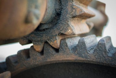 Çok yakın görünümü makine Dişli parçalar - paslı ama çalışma