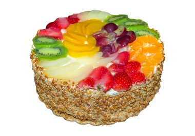 İş yolu ile beyaz arka plan üzerinde izole jöle ile yuvarlak meyve pasta