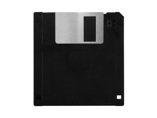 Old Computer Floppy Disk Black Diskette Label Isolated White Background — Stock Photo, Image