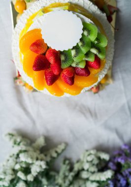 taze meyve ile pasta düğün, kopya alanı görünümüyle top