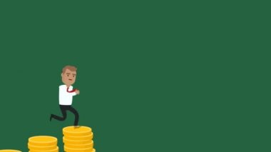 Altın sikke üzerinde grafik artan ulaşan işadamı düşüyor konfeti