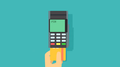 Bir banka kartı okuyucusuna takılı ve aygıtta oturum açma kodu girilir