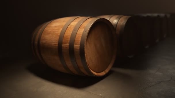 Barrica Roble Rodante Vino Bodega — Vídeos de Stock