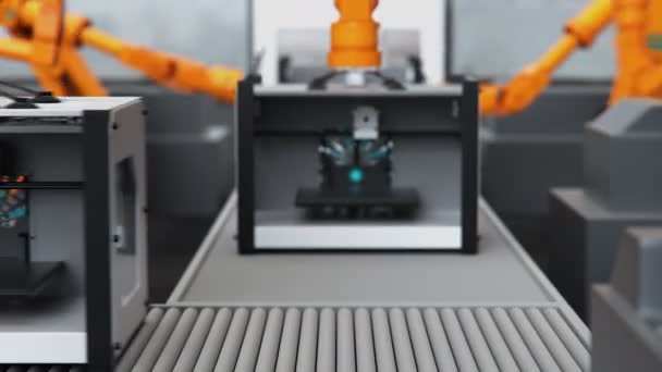 Robotic Arms Building Printers Assembly Line — Stock Video