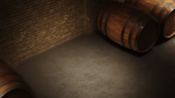 Tonneau Chêne Roulant Vin Dans Cave — Video