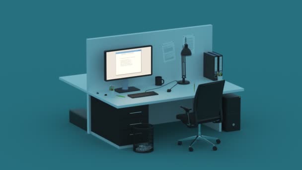 Transformace Moderní Kancelářský Stůl Proti Barevné Background Error — Stock video
