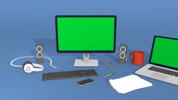 Caméra zoome sur le moniteur avec écran vert 