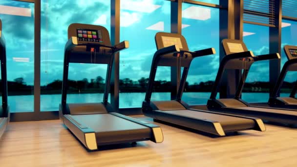 Row Modern Treadmills Modern Fitness Club — Stock Video