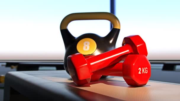 Une Paire Parapluies Rouges Kettlebell Sur Étape Remise Forme — Video