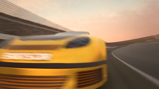 Жовтий Гоночний Автомобіль Трек Веде Пакет Швидкістю — стокове відео