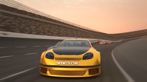 Yellow Race Car Track Leading Pack Speed — Stock Video