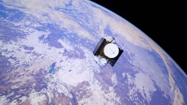 Animation Med Satellit Orbit Utspelas Solar Pannels — Stockvideo