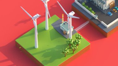 Rüzgar enerjisi güç elektrik enerji değişti ve bir şehir ile elektrik