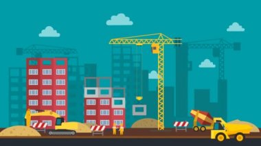 Vinç ve işçiler ile Modern şehirde bina inşaatı