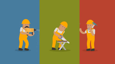 Delme, kesme ve çekiç de dahil olmak üzere farklı DIY ev işleri yaparak işçi kümesi