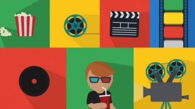 Sinema izlerken içeceğinizi çocukla film simgeler kümesi